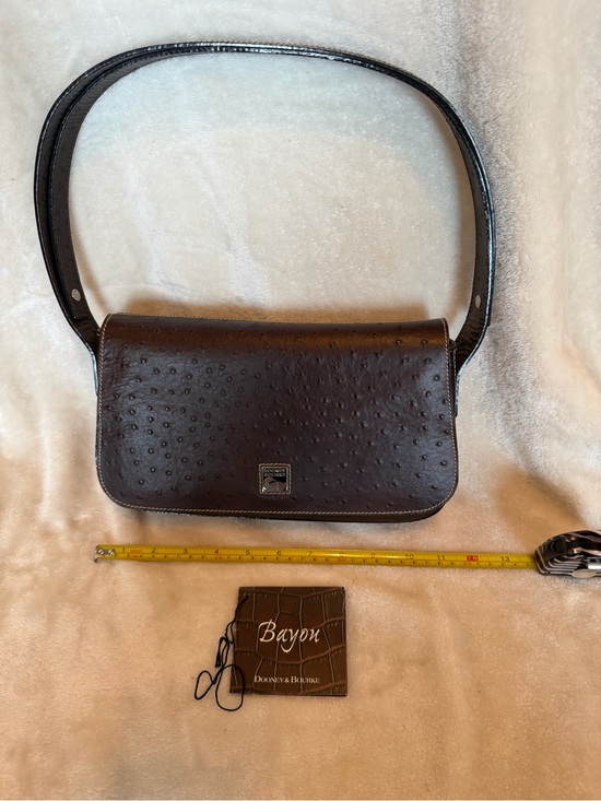 Dooney & Bourke Handbags - Dooney & Bourke Bayou Ostrich Dark Brown Leather Shoulder Bag